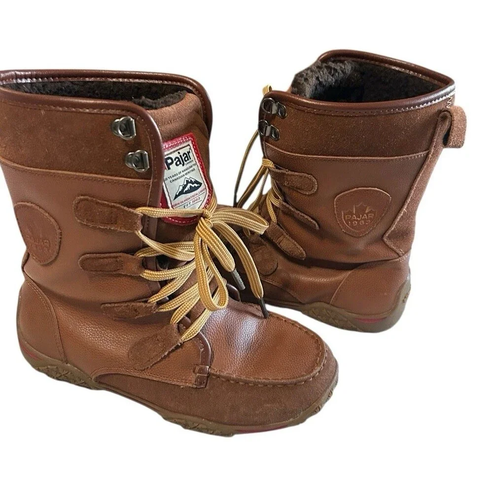 Pajar Gaetana Brown Leather Waterproof Moc Toe Boots Womens EU 37 US 6 - 6.5